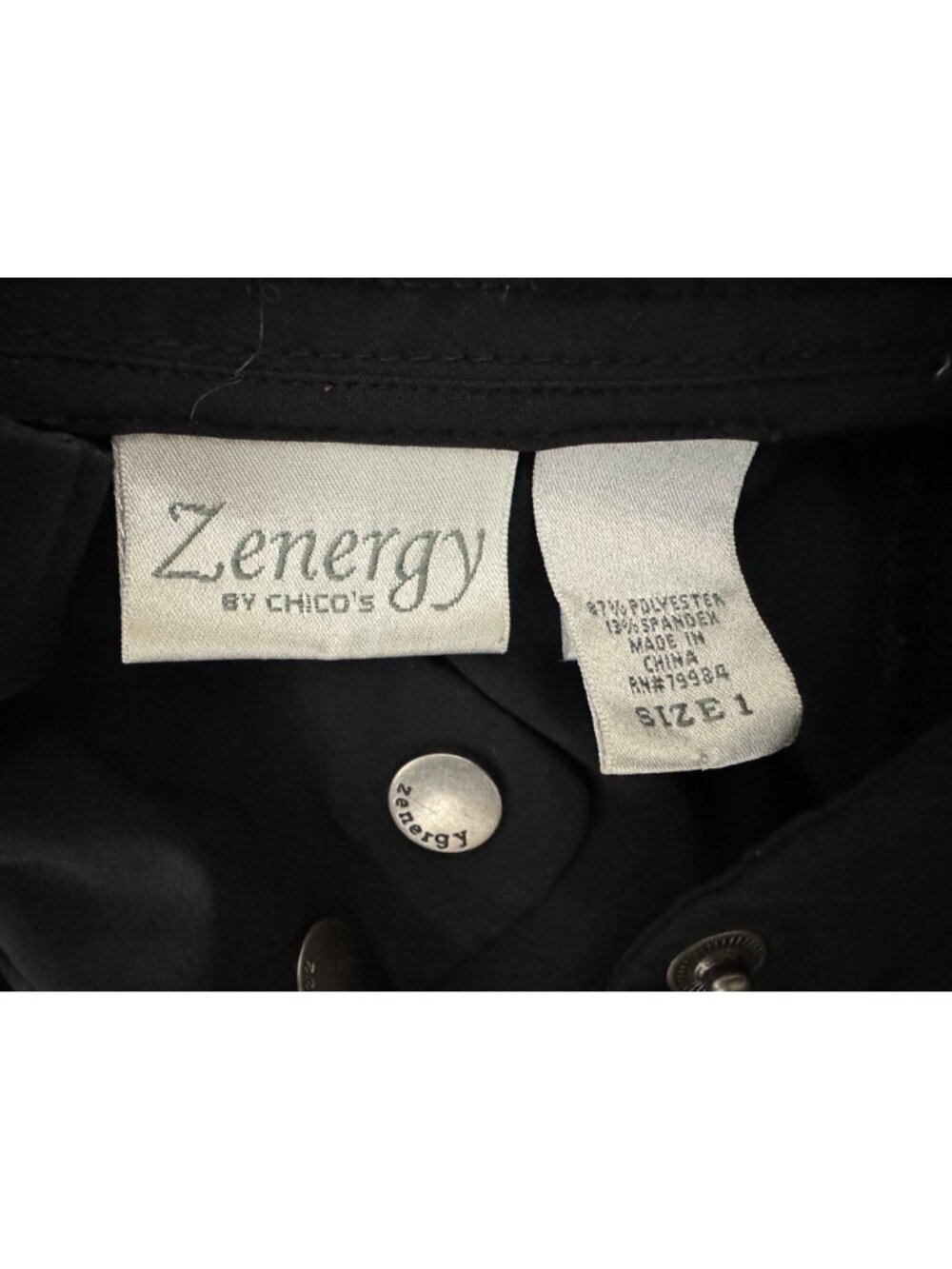 Chico's‎ Zenergy Black Zip Snap Jacket Pockets Size 1 = Medium/8 Golf 3/4 Sleeve - Picture 8 of 9